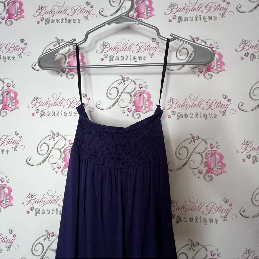 New York and company dress strapless royal Purple Ruffled floral stretchy soft - Picture 5 of 6